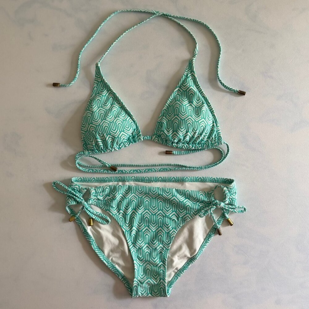 Helen Jon Turquoise Geometric Swimsuit Bikini Set